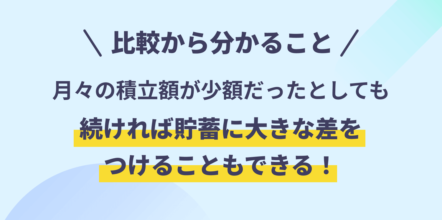比較から分かること 月々の積立額が少額だったとしても続ければ貯蓄に大きな差をつけることもできる!
